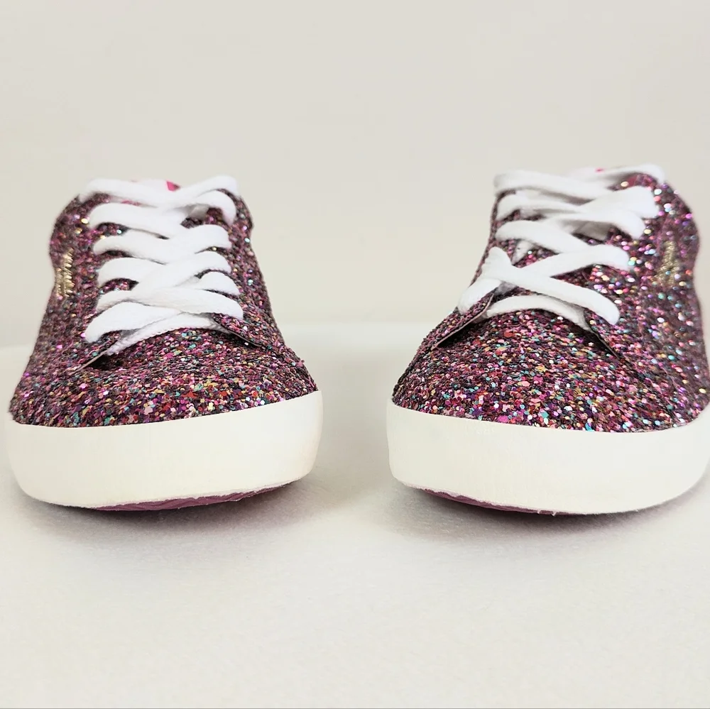 NEW Kate Spade Ace Glitter Sneakers Women's 8 Sparkly Shoes Lace-up Low Top Pink - Picture 4 of 10